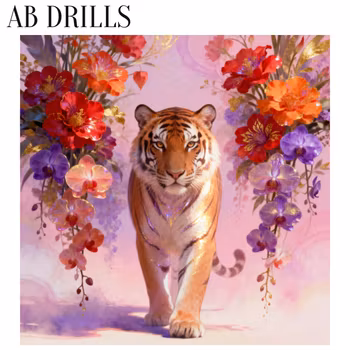 Diamanttavla AB Drills Tiger Flowers 50x50