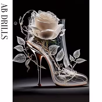 Diamanttavla AB Drills Glasshoe White Rose 40x50 - Leverans v. 47-48