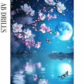 Diamanttavla AB Drills Körsbärsblom Månsken 40x50