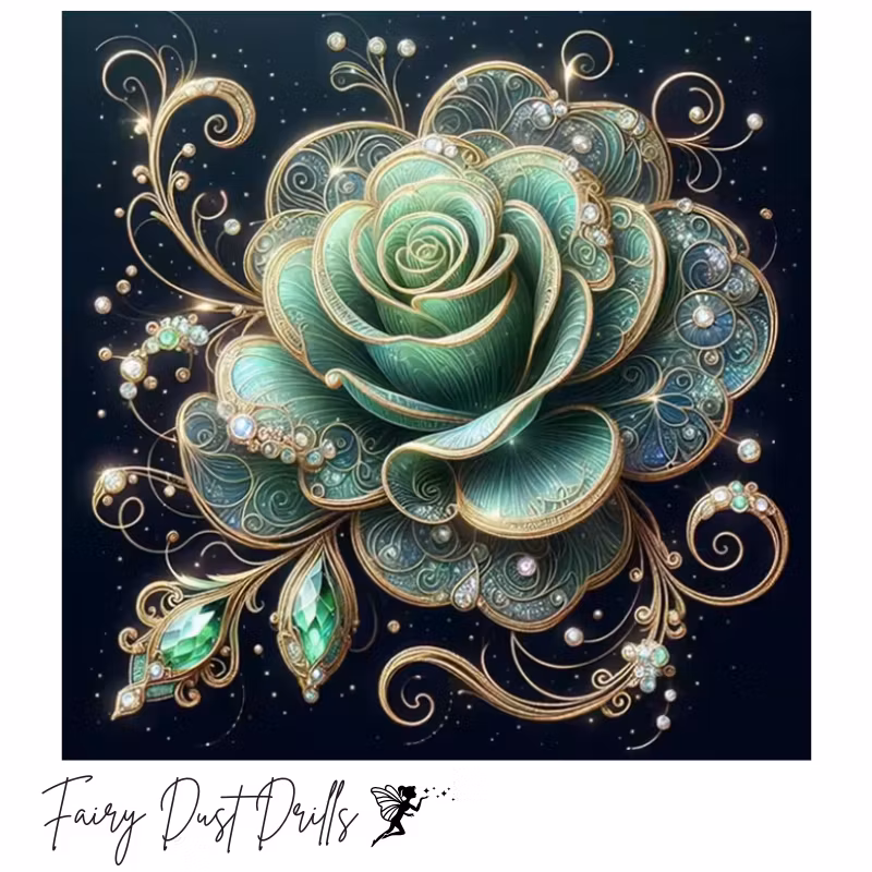 Diamanttavla Fairy Dust Drills Ros Smaragd 40x40
