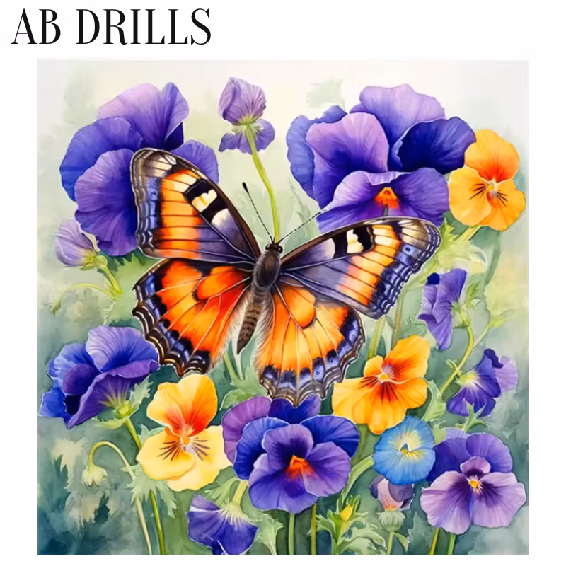 Diamanttavla AB Drills Fjäril Vårblommor 40x40