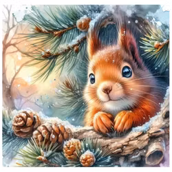 Diamanttavla Ekorre Vinter 40x40 - Leverans vecka 48-49