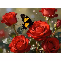 Diamanttavla Fjäril På Rosor 40x50 - Leverans v. 48-49