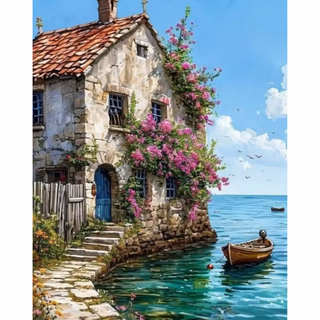 Diamanttavla Stenhus Vid Havet 40x50