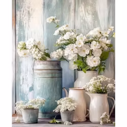 Diamanttavla Vita Blommor 40x50