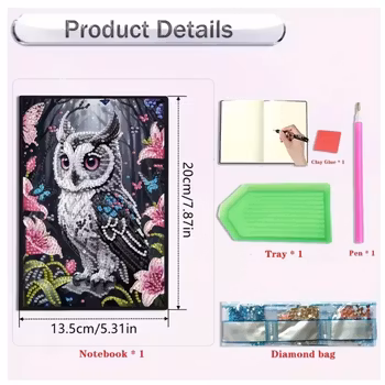 Diamond Painting Olinjerad Skrivbok 49 sidor Uggla