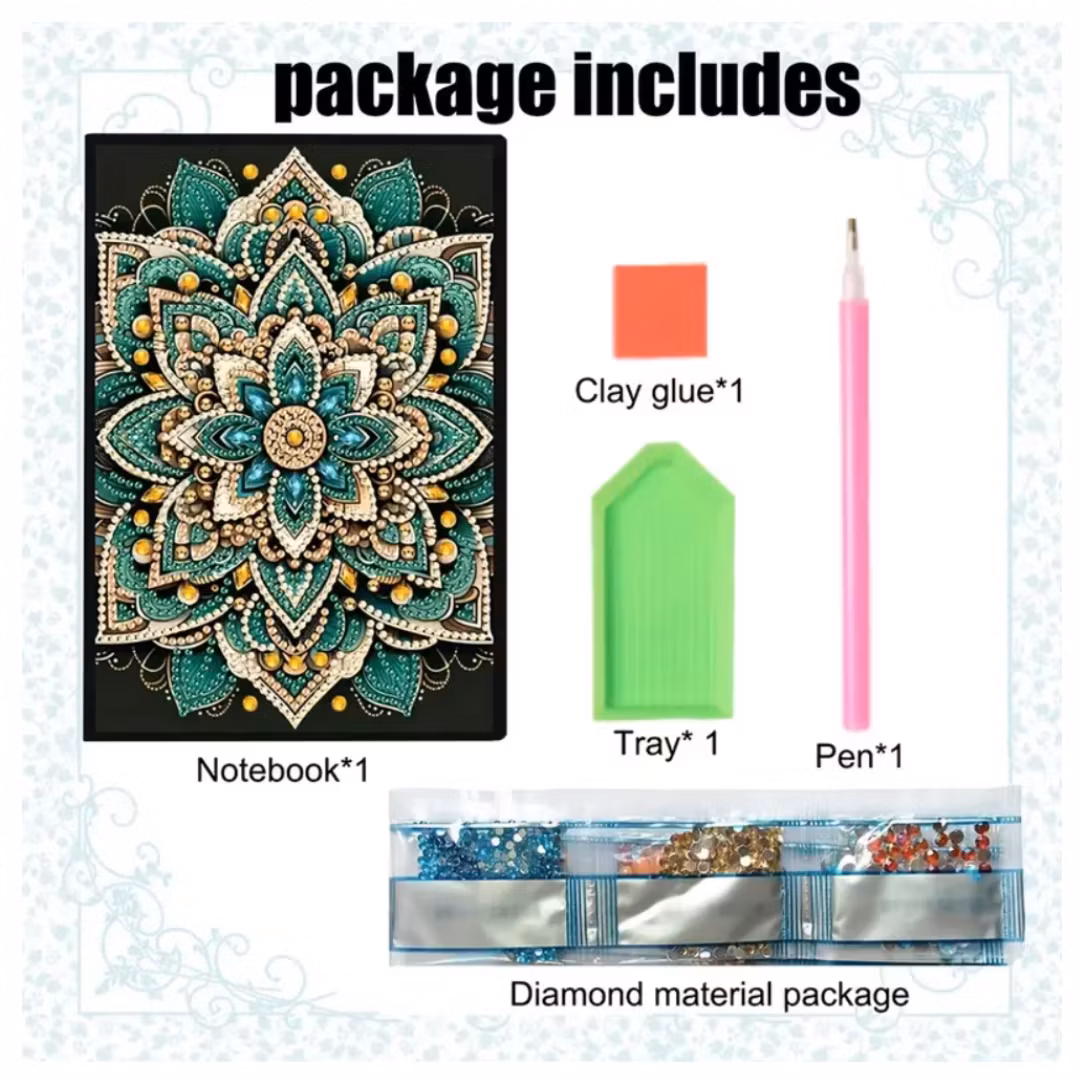Diamond Painting Olinjerad Skrivbok 50 sidor Grön Mandala