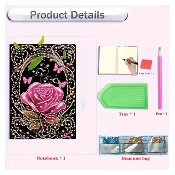Diamond Painting Olinjerad Skrivbok 50 sidor Rose And Butterflies