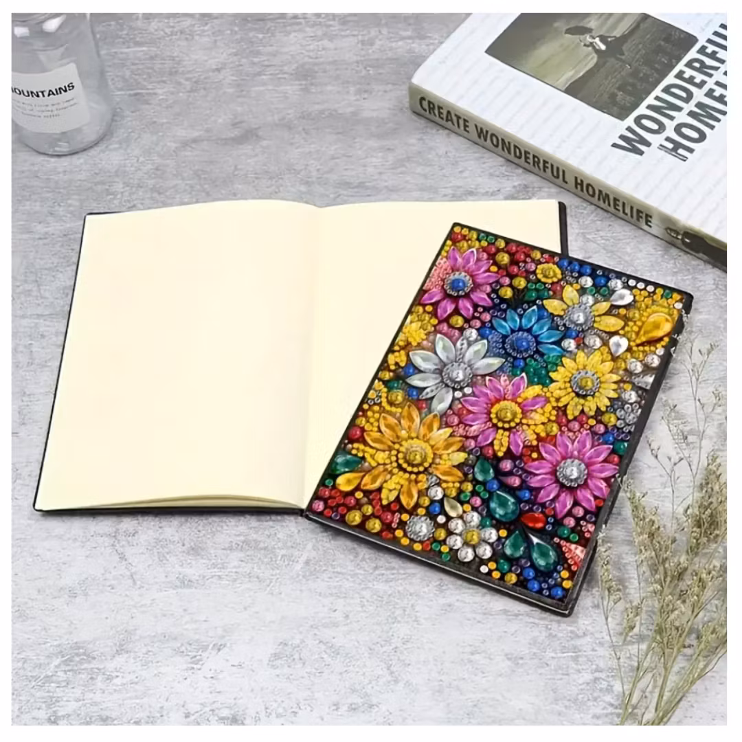 Diamond Painting Olinjerad Skrivbok 50 sidor Flowers