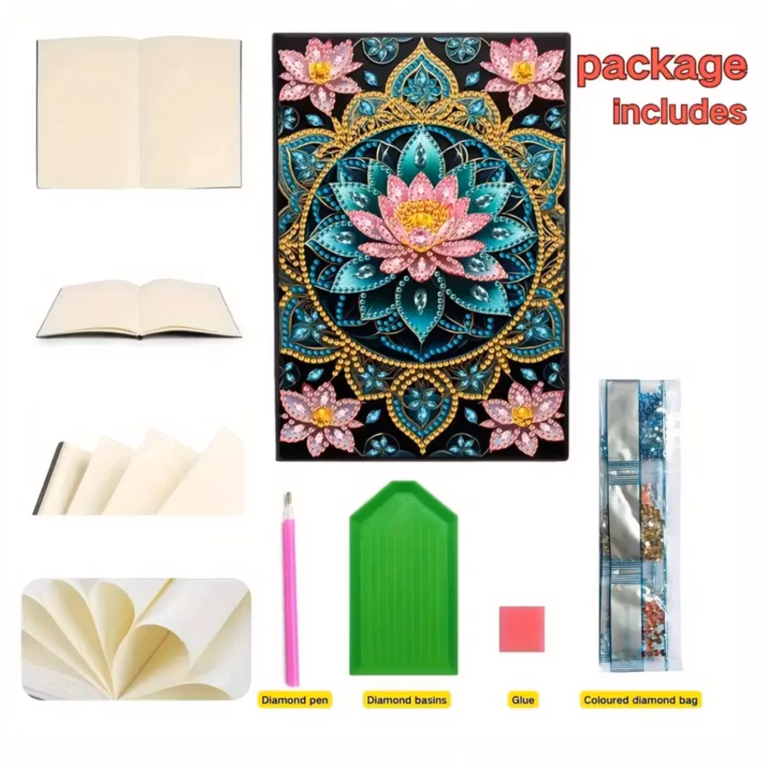Diamond Painting Olinjerad Skrivbok 50 sidor Lotus