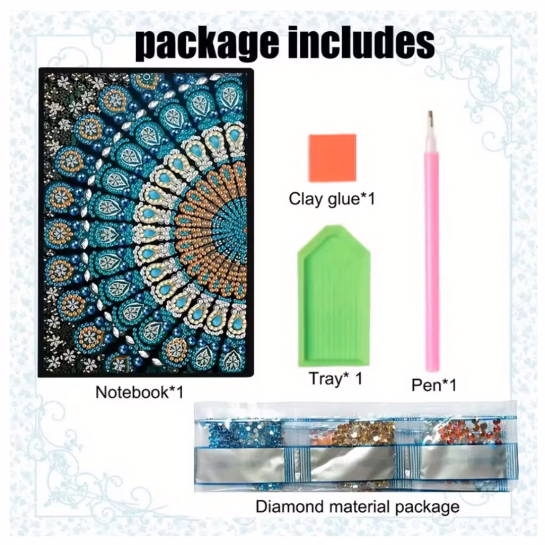 Diamond Painting Olinjerad Skrivbok 50 sidor Mandala Påfågel