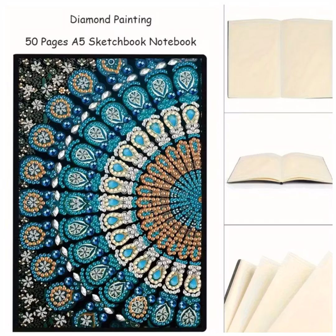 Diamond Painting Olinjerad Skrivbok 50 sidor Mandala Påfågel
