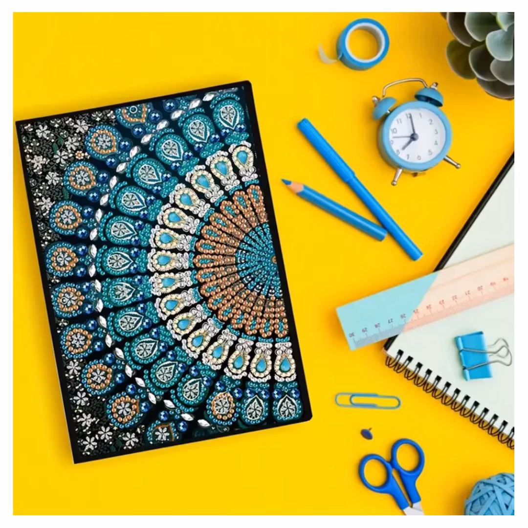 Diamond Painting Olinjerad Skrivbok 50 sidor Mandala Påfågel