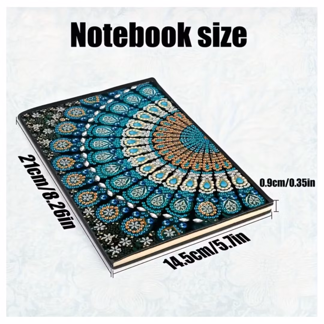 Diamond Painting Olinjerad Skrivbok 50 sidor Mandala Påfågel