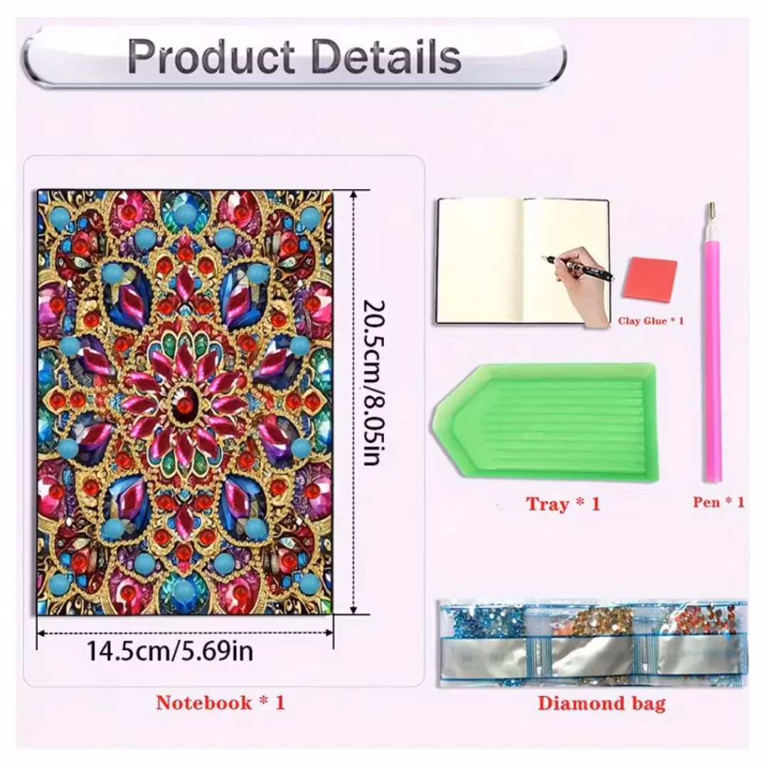 Diamond Painting Olinjerad Skrivbok 50 sidor Mandala Rubin