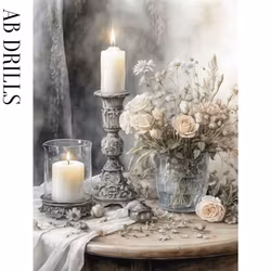 Diamanttavla AB Drills White Flowers And Candles 40x50 - Leverans vecka 19-20