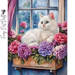 Diamanttavla Fairy Dust Drills Katt I Blomlåda 40x50 - Leverans vecka 50-51