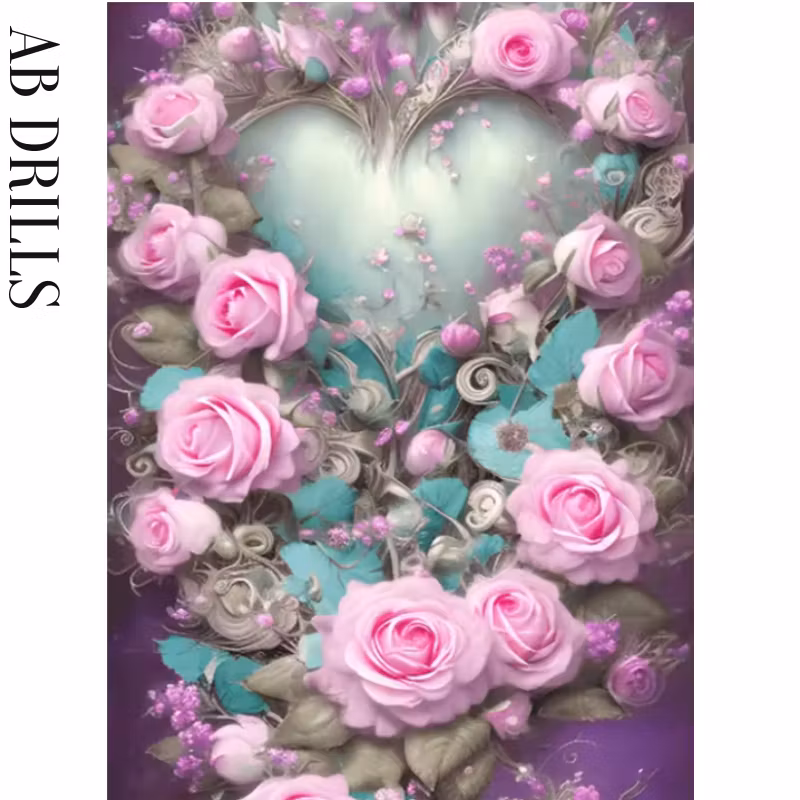 Diamanttavla AB Drills Roses Heart 40x50
