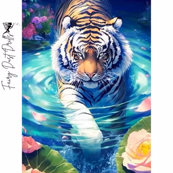 Diamanttavla Fairy Dust Drills Tiger 40x50