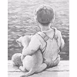 One Color Dot Painting Pojke På Brygga 40x50