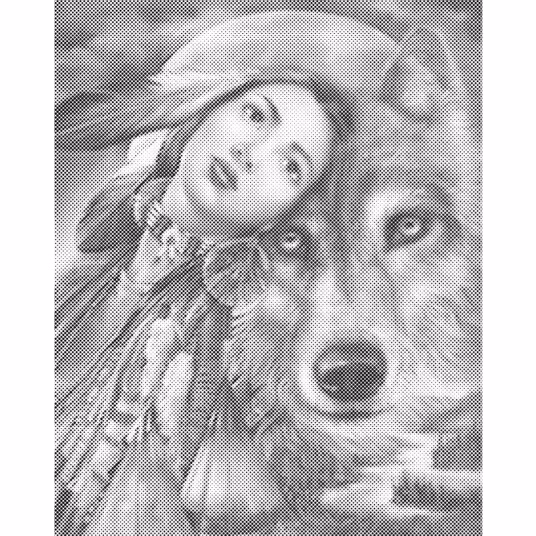 One Color Dot Painting Woman And Wolf 40x50
