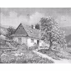 One Color Dot Painting Country House 40x50