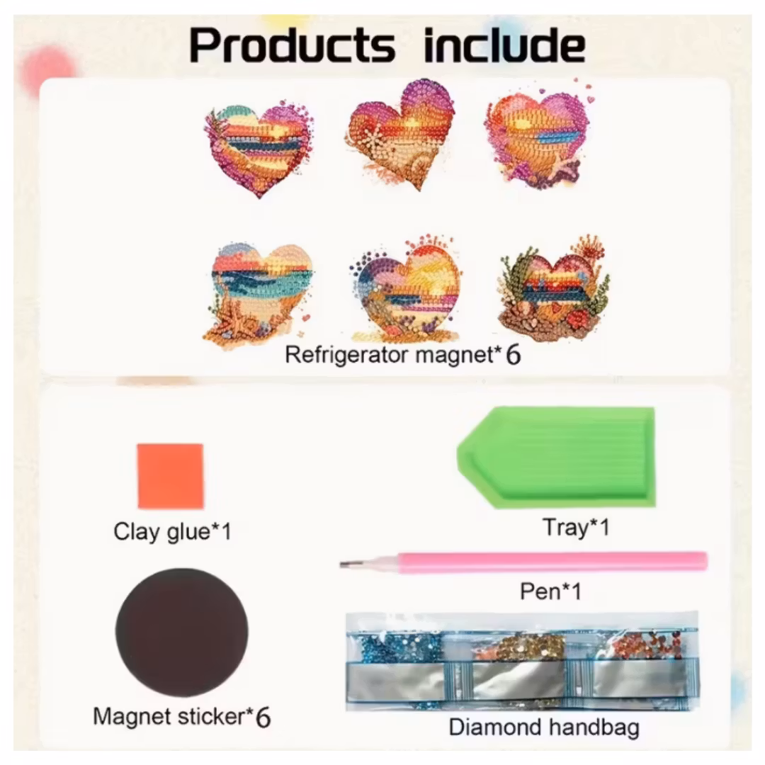 Diamond Painting Kylskåpsmagnet Beach Heart ca 7x7 cm