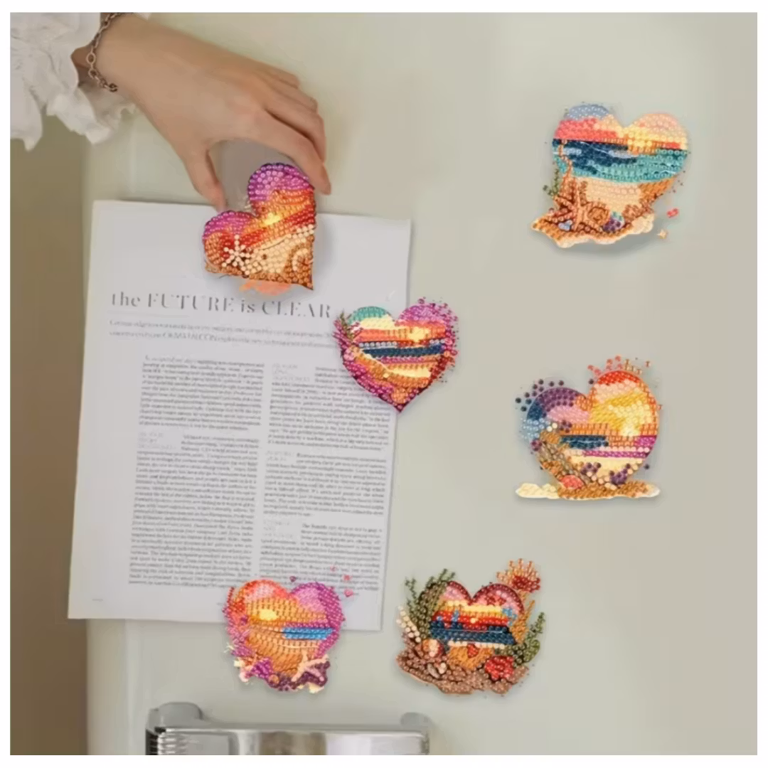 Diamond Painting Kylskåpsmagnet Beach Heart ca 7x7 cm