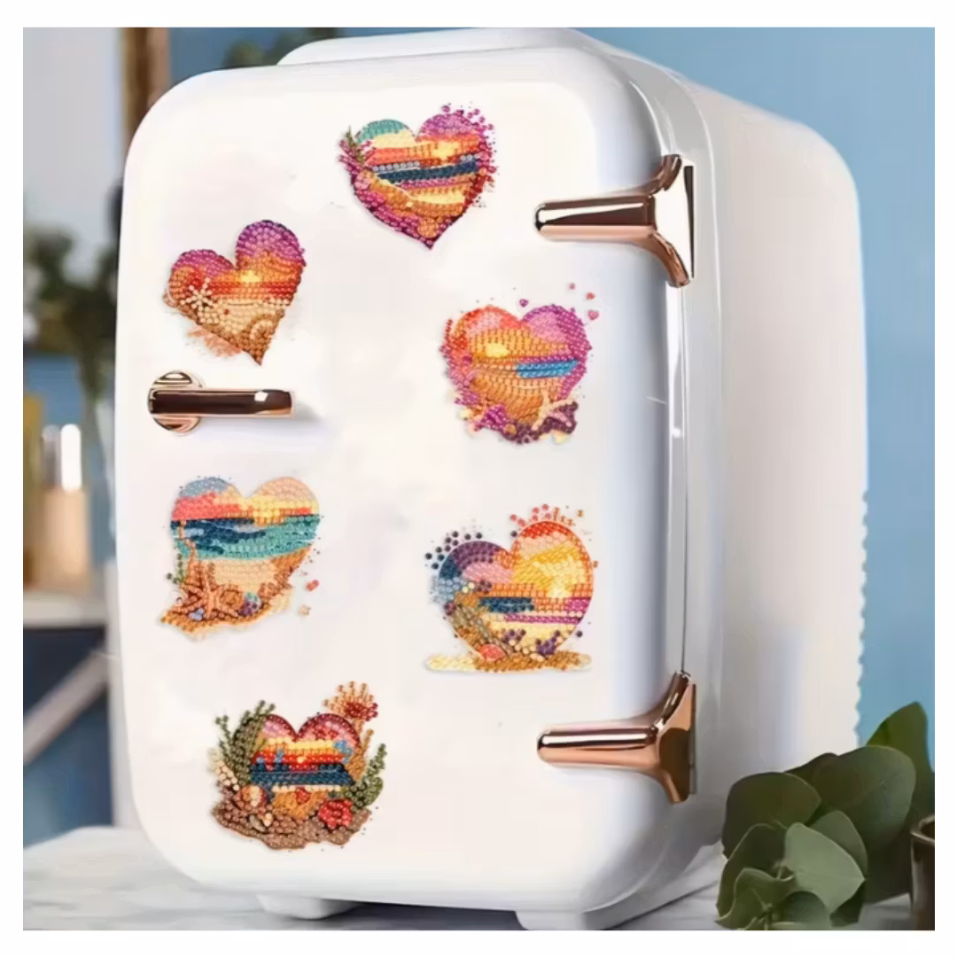 Diamond Painting Kylskåpsmagnet Beach Heart ca 7x7 cm