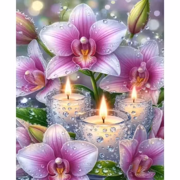 Diamanttavla Flowers And Candles 30x40