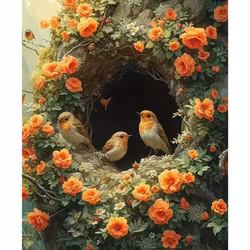 Diamanttavla Birds Flowerstree 40x50