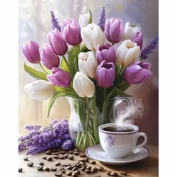 Diamanttavla Coffee And Tulips 40x50