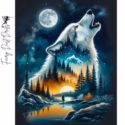 Diamanttavla Fairy Dust Wolf Nature 40x50