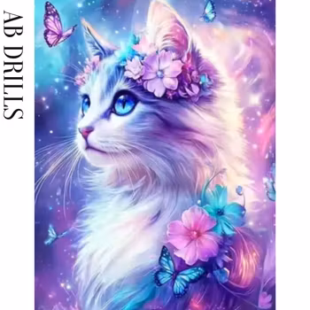 Diamanttavla AB Drills Cat And Butterflies 40x50