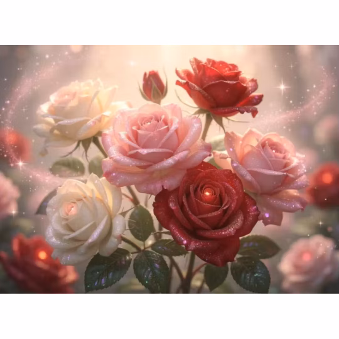 Diamanttavla Sparkling Roses 40x50