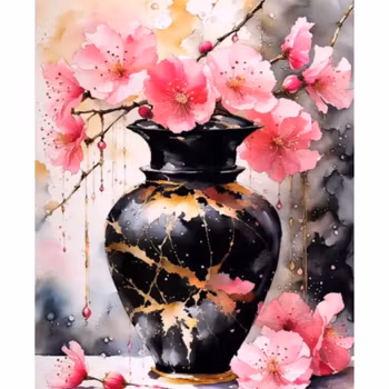 Diamanttavla Blommor I Vacker Vas 40x50