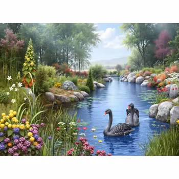 Diamanttavla Black Swans 40x50