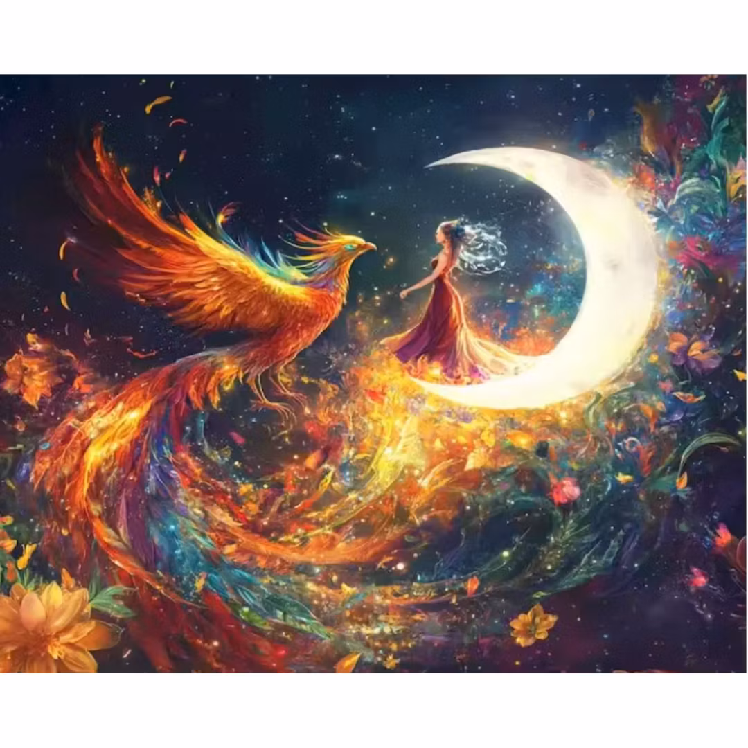 Diamanttavla Phoenix And Woman 40x50