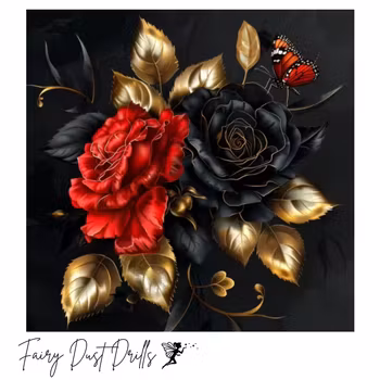 Diamanttavla Fairy Dust Drills Red And Black Roses 40x40