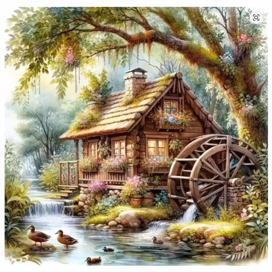 Diamanttavla Pittoresk Timmerstuga 50x50