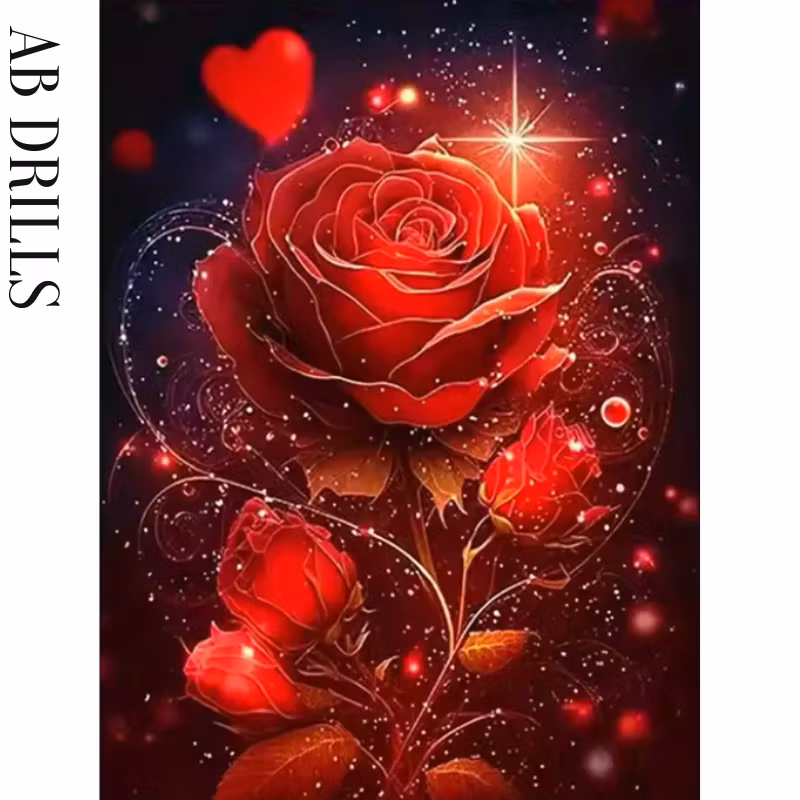 Diamanttavla AB Drills Sparkling Red Rose 40x50