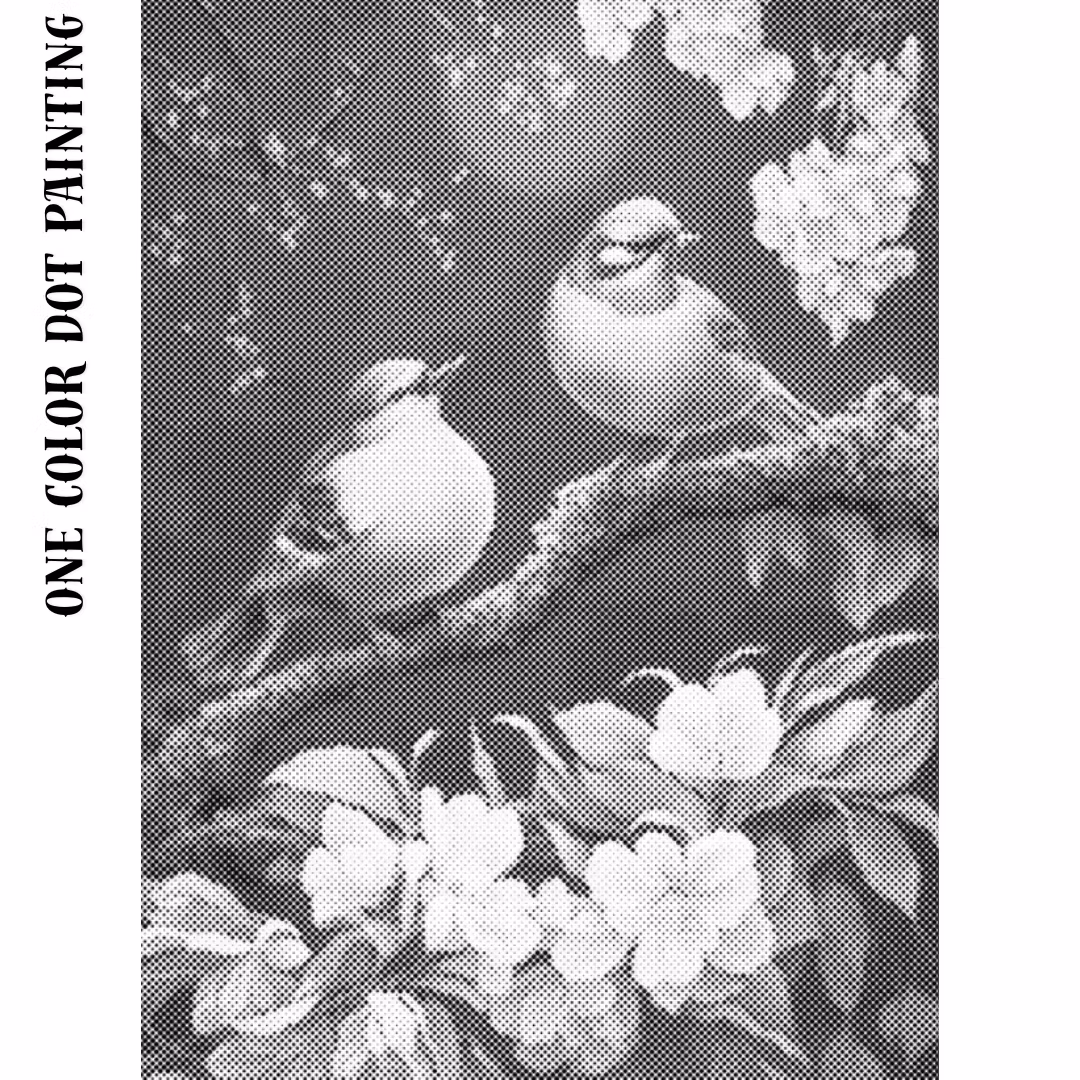One Color Dot Painting Birds In Tree 30x40