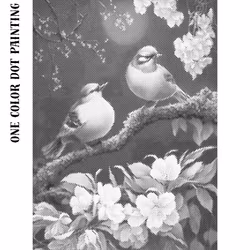 One Color Dot Painting Birds In Tree 30x40