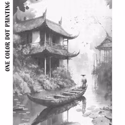 One Color Dot Painting Asian River Landscape 40x50