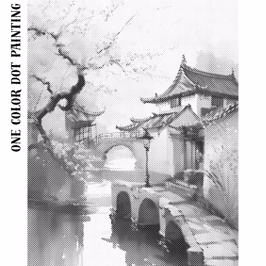 One Color Dot Painting Asian City River 40x50