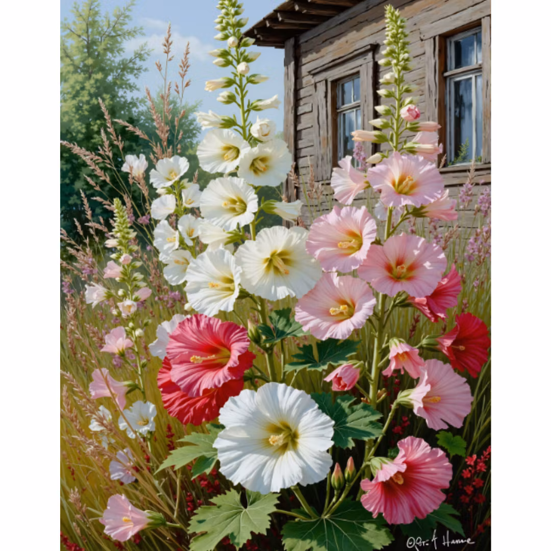 Diamanttavla Stockrosor 40x50 - Leverans vecka 11-12