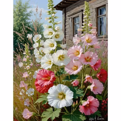 Diamanttavla Stockrosor 40x50 - Leverans vecka 11-12