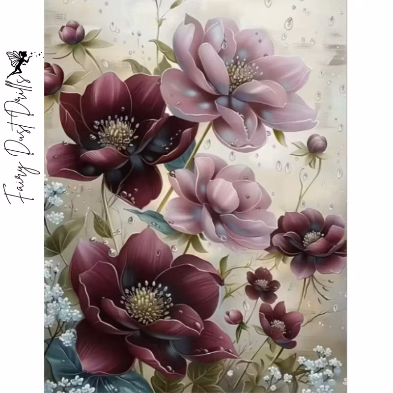 Diamanttavla Fairy Dust Drills Purple Flowers 40x50 - Leverans vecka 11-12