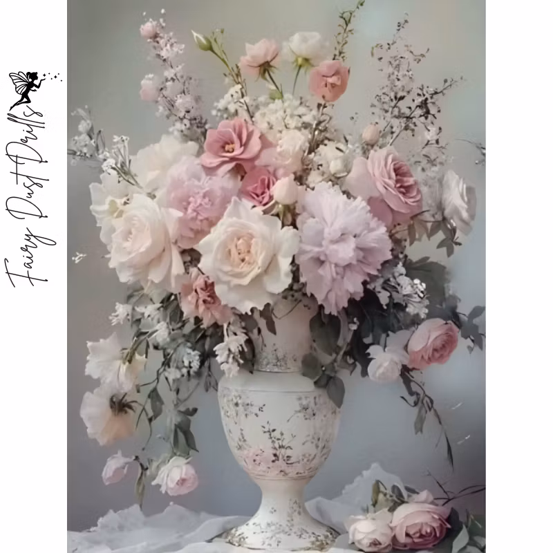 Diamanttavla Fairy Dust Drills Rosbukett 40x50