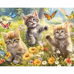 Diamanttavla Kittens Butterflies 50x40